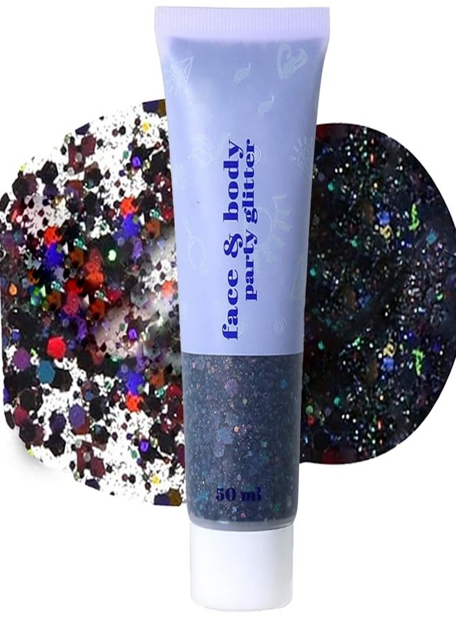 سكاي نيست جل لامع للجسم للهالوين، جل لامع أسود كثيف للوجه والشعر والجسم، طلاء وجه تجميلي مزين بالترتر لحفلات الهالوين، إكسسوارات حفلات الرقص، 50 مل - Image 1